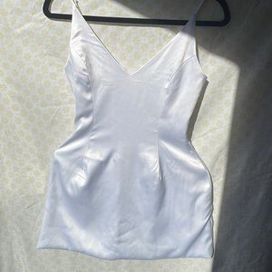White Satin Mini Dress with Pockets / Size: M